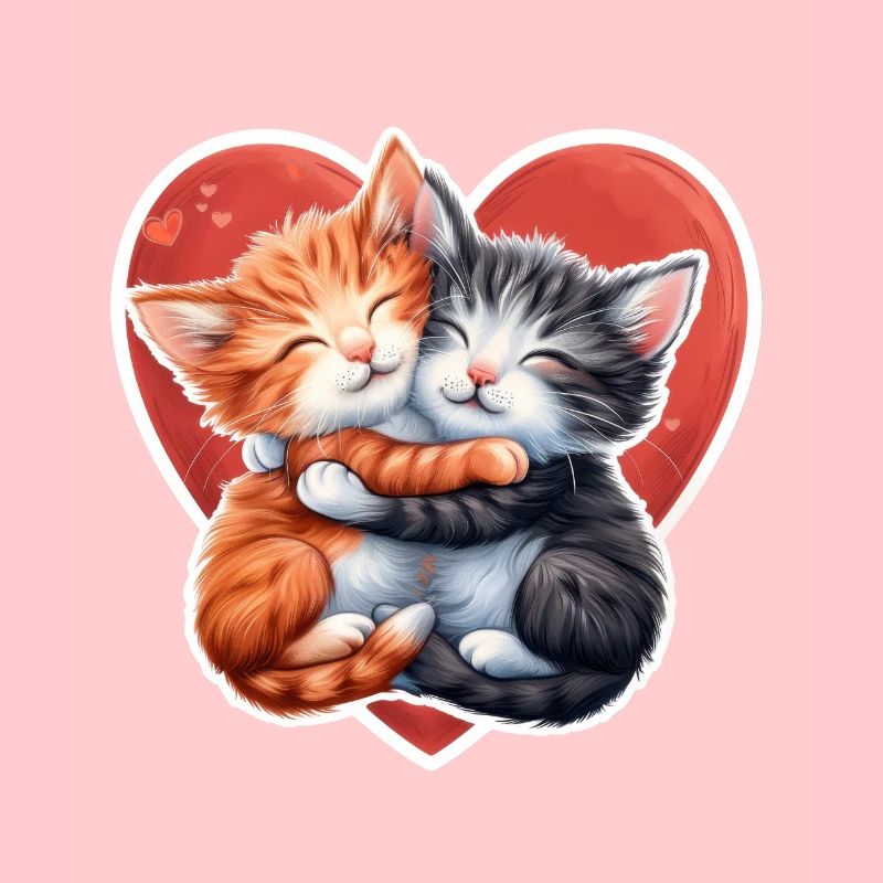 Two Kittens Hugging Inside Heart