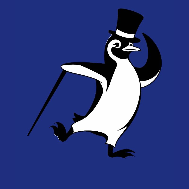 Pingouin élégant avec chapeau haut de forme et bâton de marche