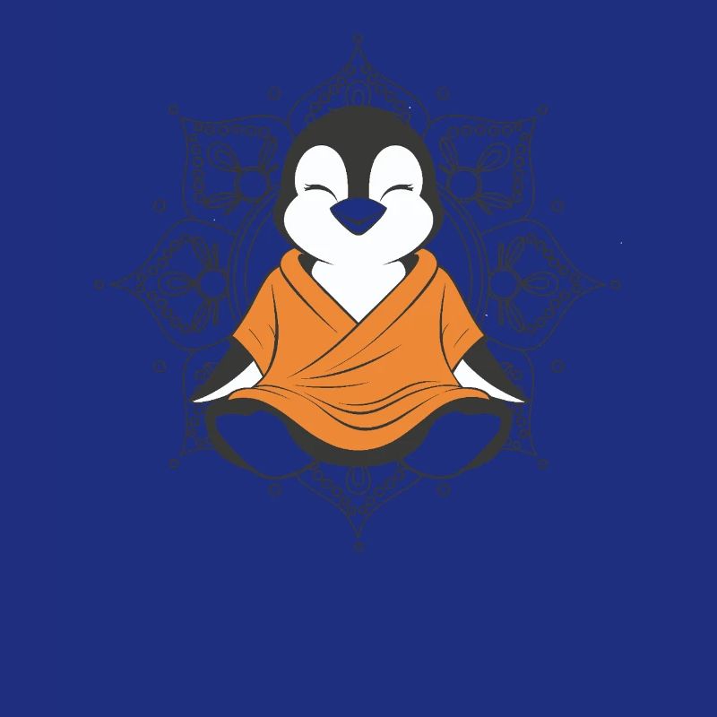 Meditating penguin with mandala background