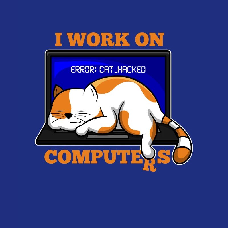 Katze und Computer, die Programmierergeschenk zerhacken