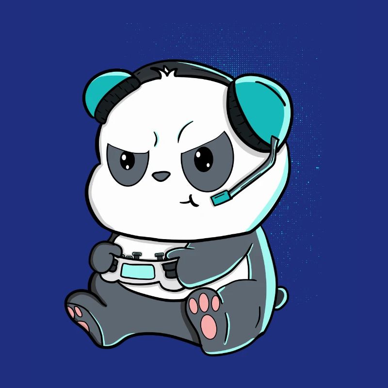Comic-Style Panda mit Controller und Kopfhörer