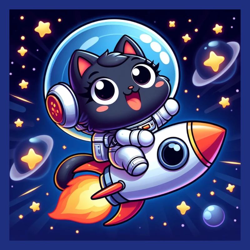 Chat mignon de l’espace dans l’espace sur une fusée