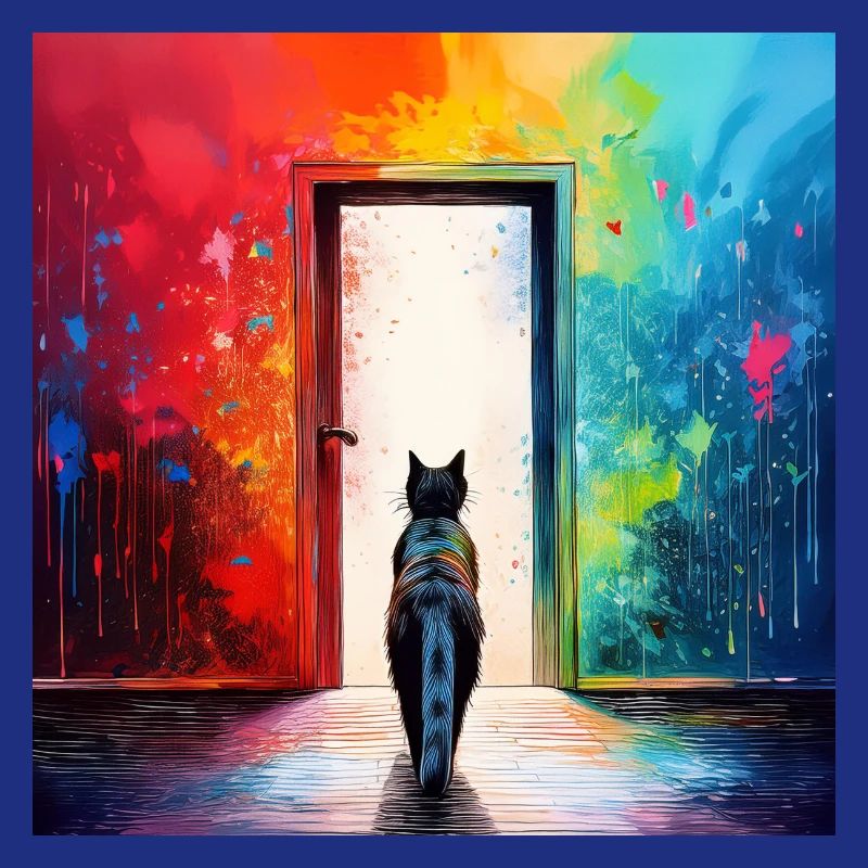 Un chat devant une porte vitrée