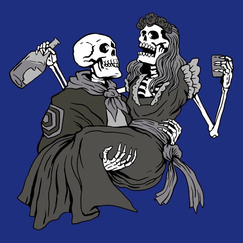 Skeleton couple drinking