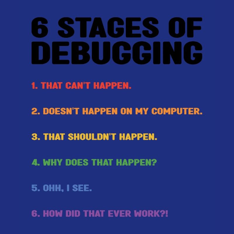 6 Stages Of Debugging Coder Programmer Software De