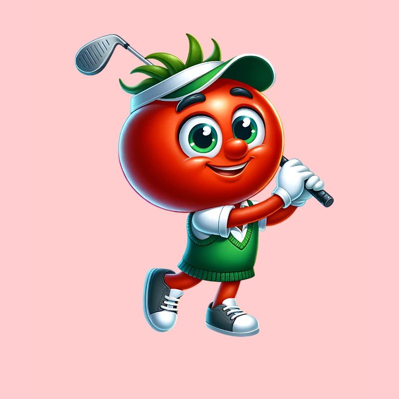 Funny Golf Tomato Character Swinging Joy