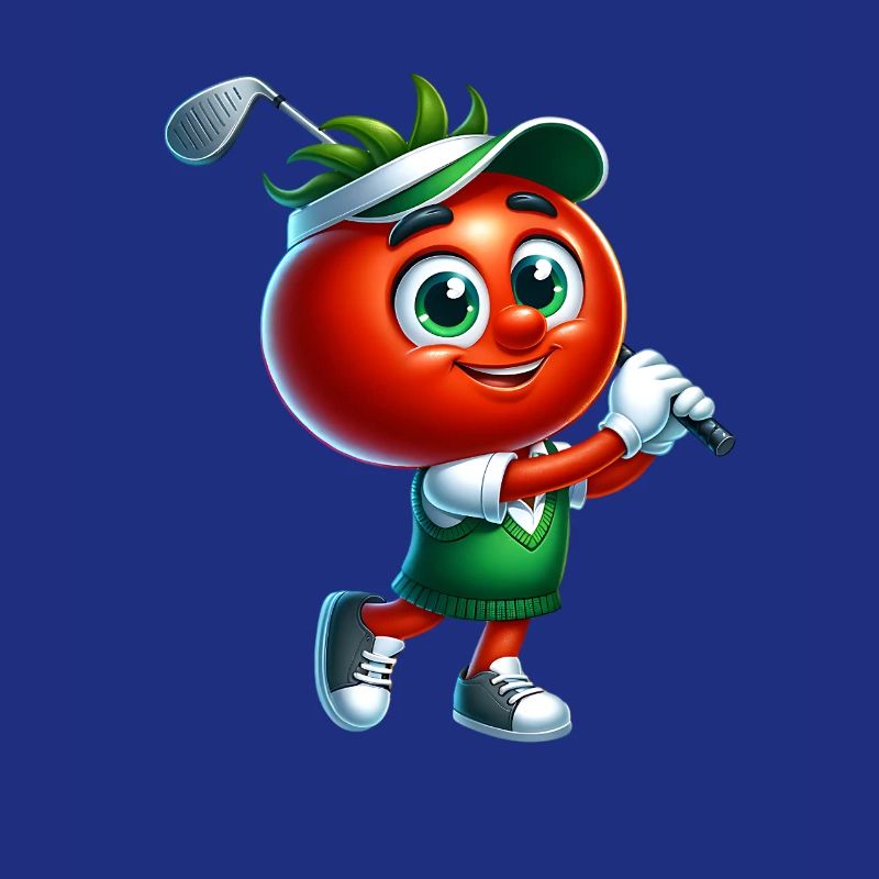 Funny Golf Tomato Character Swinging Joy
