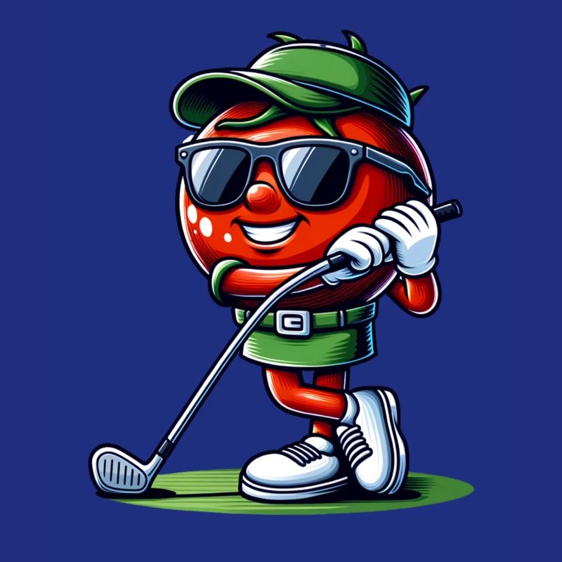 Cool funny golf tomato with sunglasses and