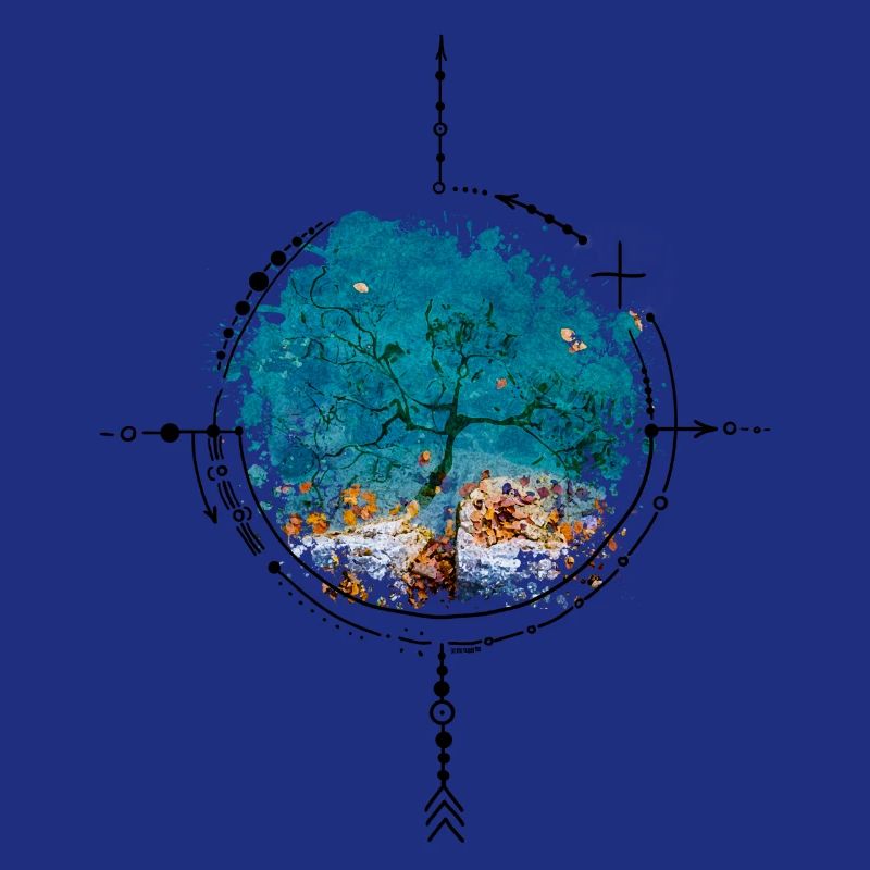 Compass with tree reflection - watercolor version