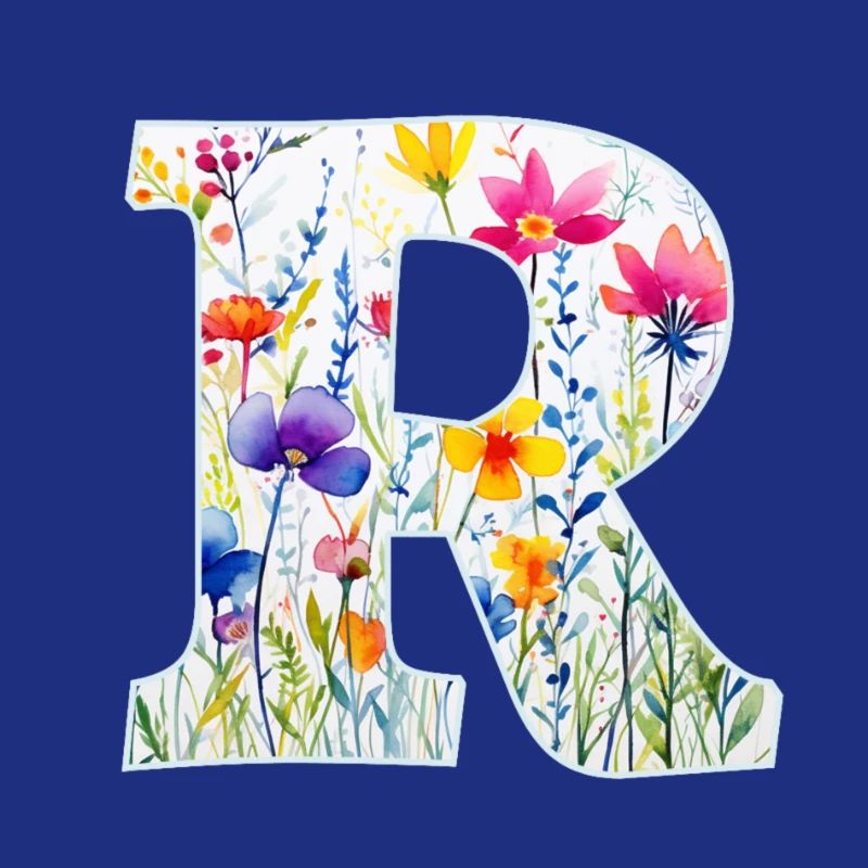 Letter R, Monogram, Floral Pattern