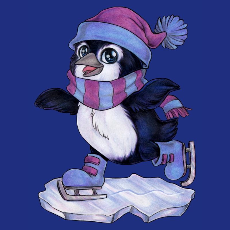 Niedlicher Chibi Pinguin mit Schal & Schlittschuh