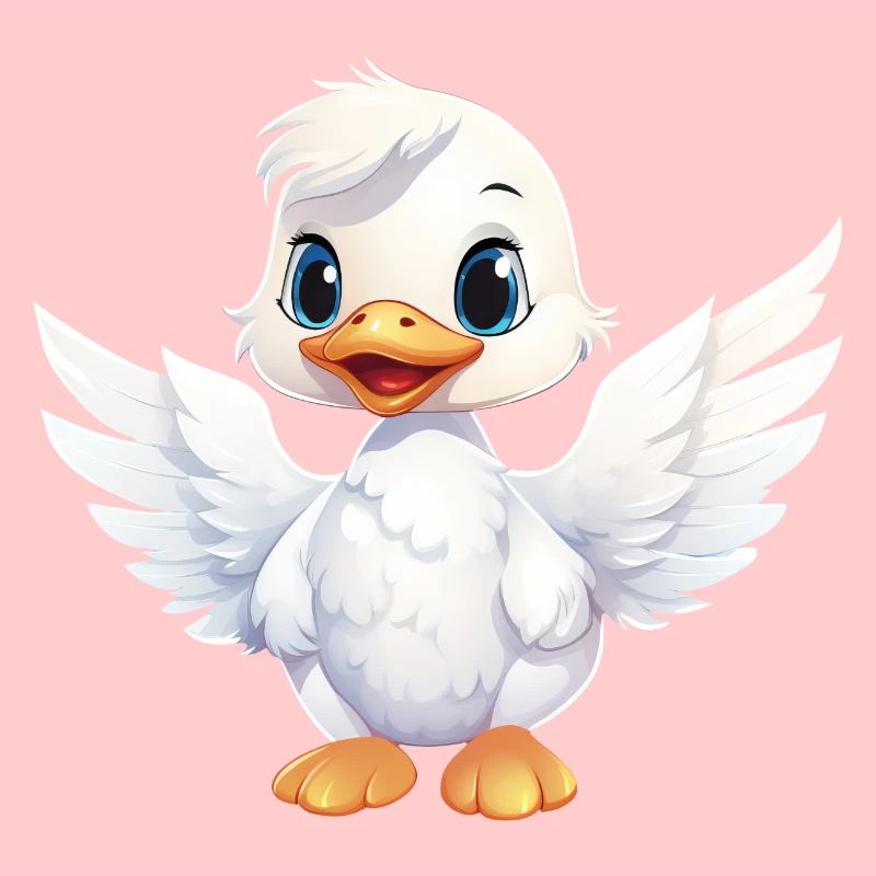 Duck White Angel Wings Cute Comic