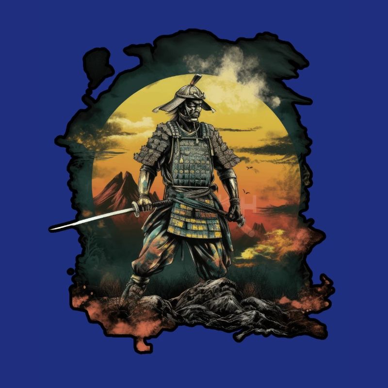 Chinese Warrior emerging from sunset, vector