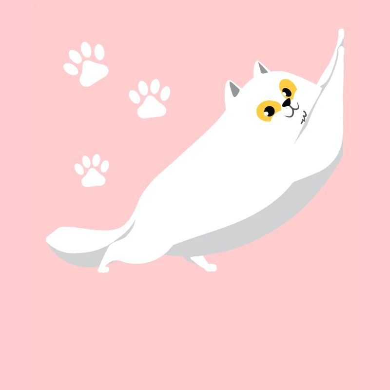Chat blanc potelé qui s'étend