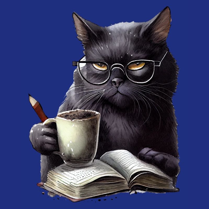 Black cat reading book