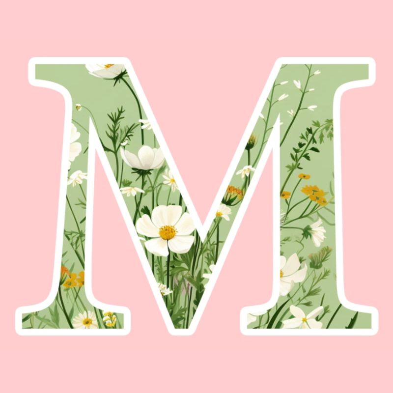 Letter M, Monogram, Floral Pattern