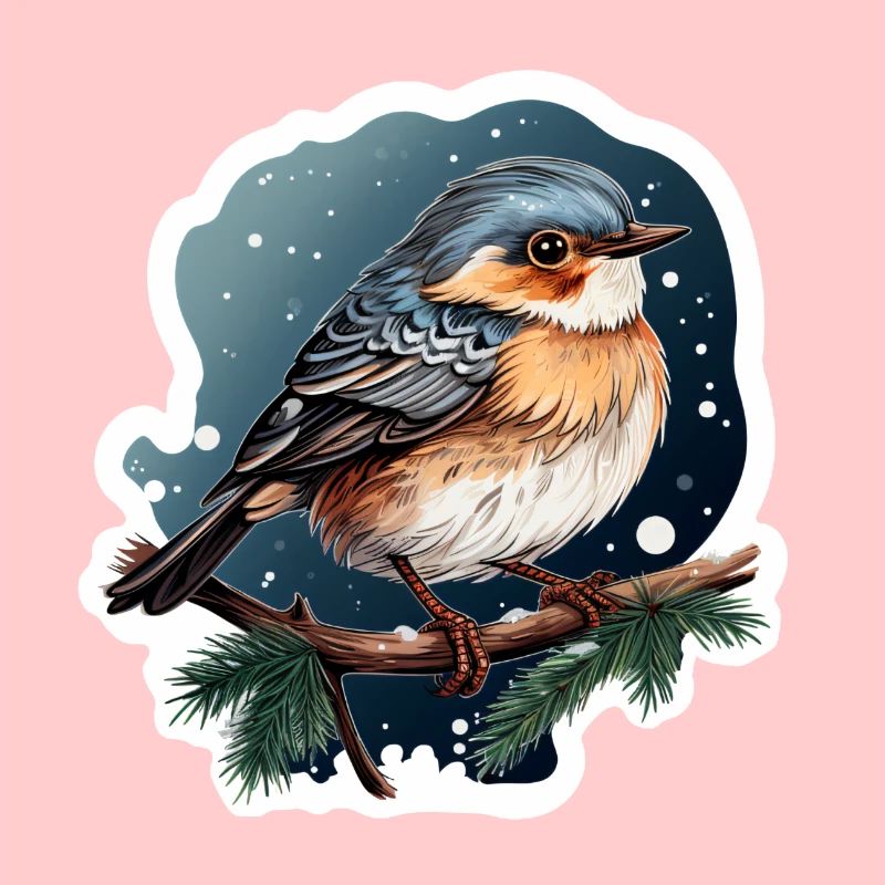Verträumte Winternacht mit Vogel