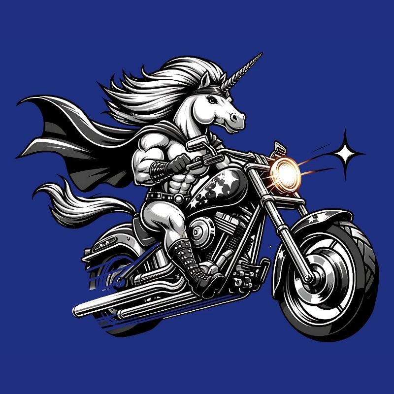 Motorradfahrender Einhorn Held