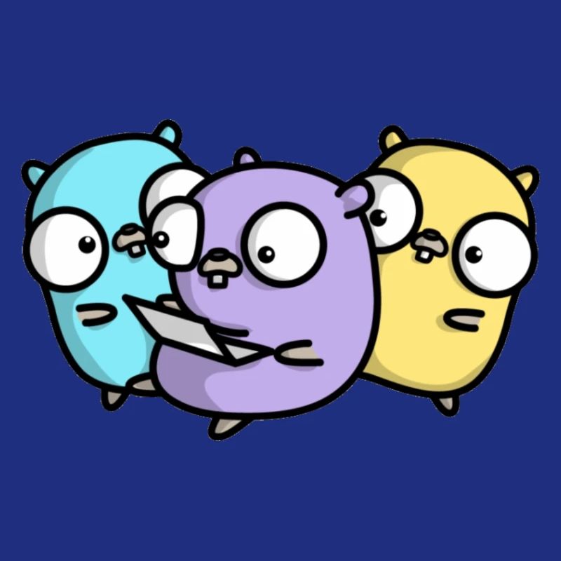 Three cute gophers in pair programming