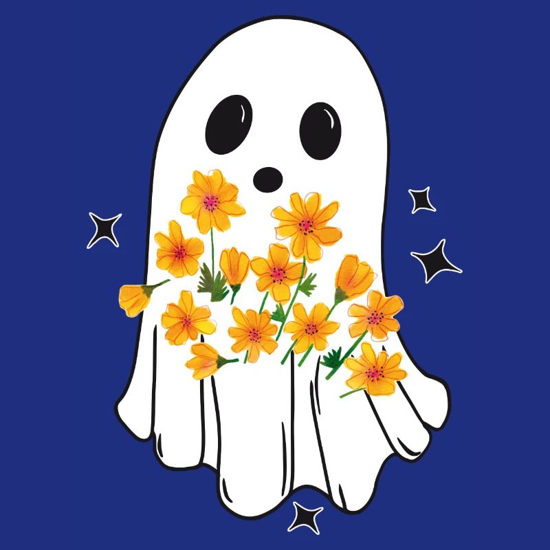 Halloween Geist, süßes Gespenst mit Herbstblumen