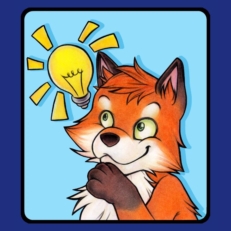 Witziger Comic Fuchs mit Idee & vermitzten Grinsen