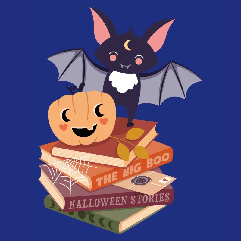 Bat on Halloween Book Stack