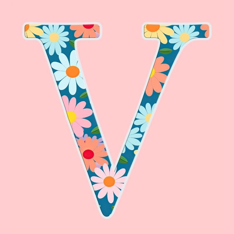 Customizable Monogram V Floral Pattern