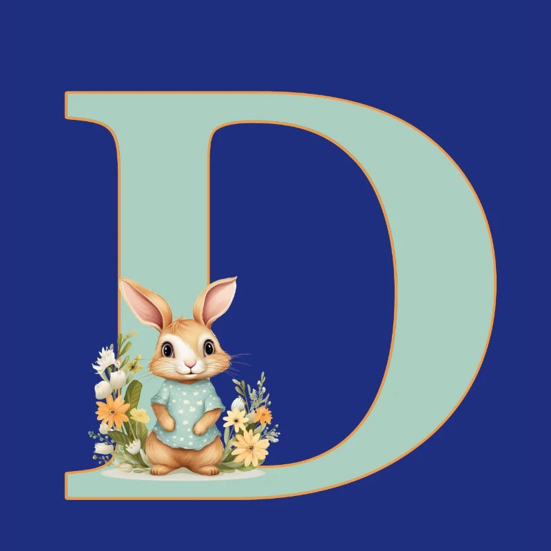 Buchstabe D, Monogramm, Blumen, Hase