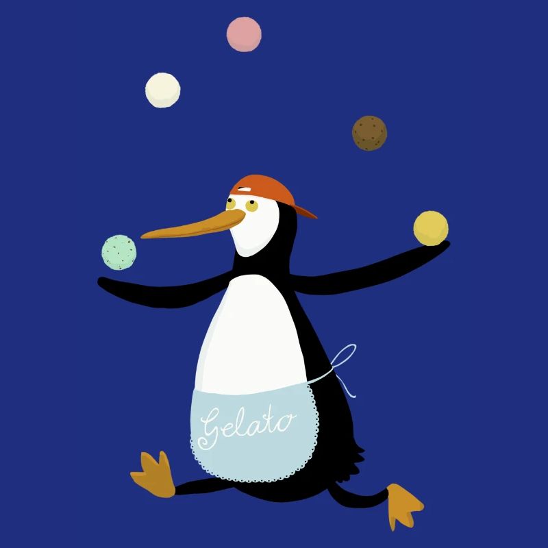 Pinguin jongliert Eis
