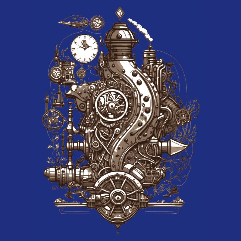 Steampunk technology steam engine with gears