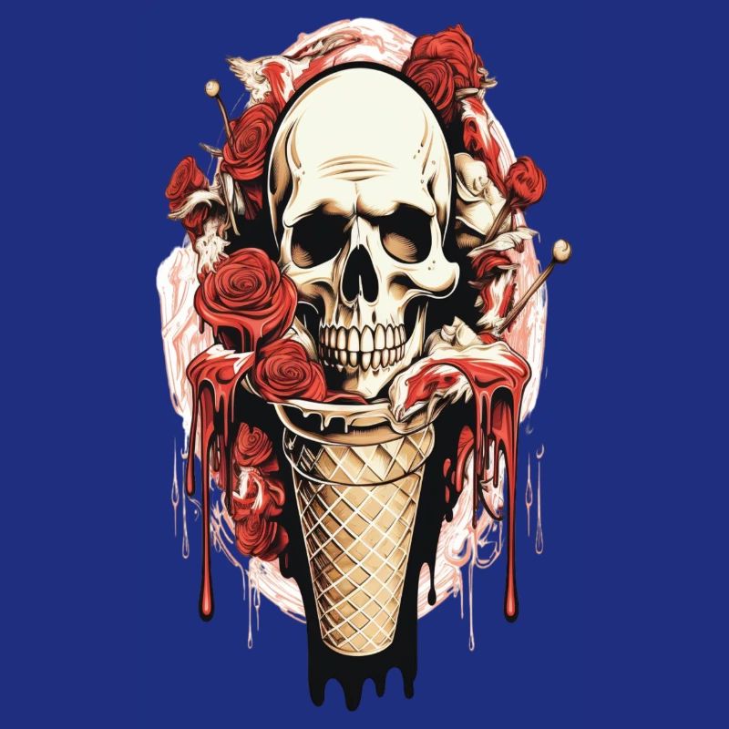 Cornet de glace tête de mort avec roses et cire