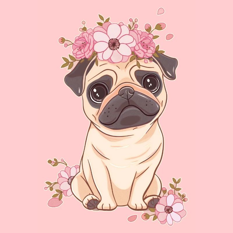 Mops mit Blumen