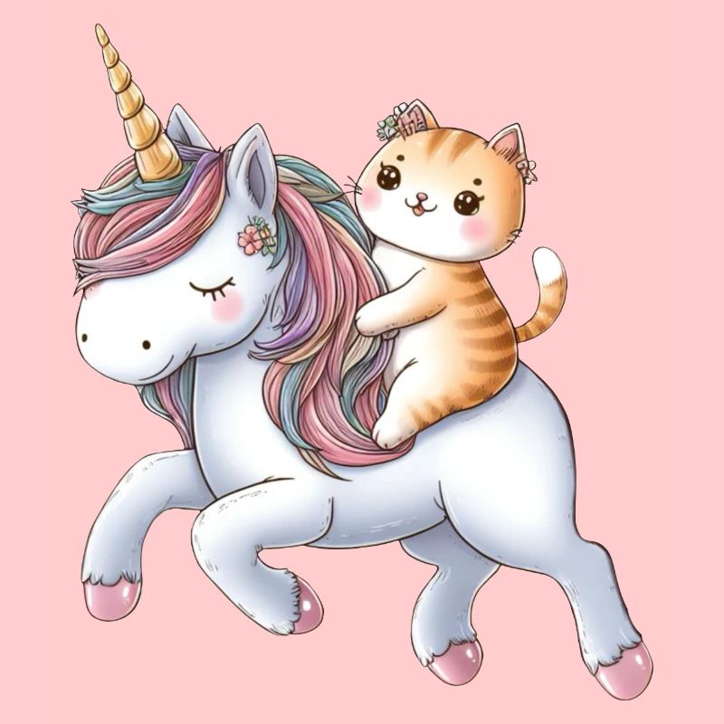 Petite licorne avec un chat comme cavalier