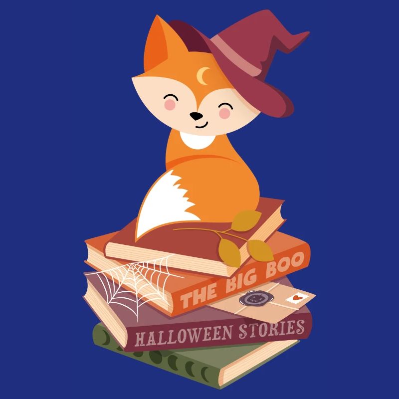 Fox on Halloween book pile