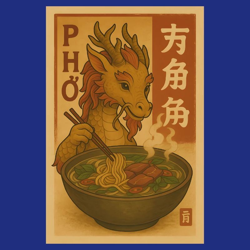 Dragon mangeant des nouilles pho Affiche