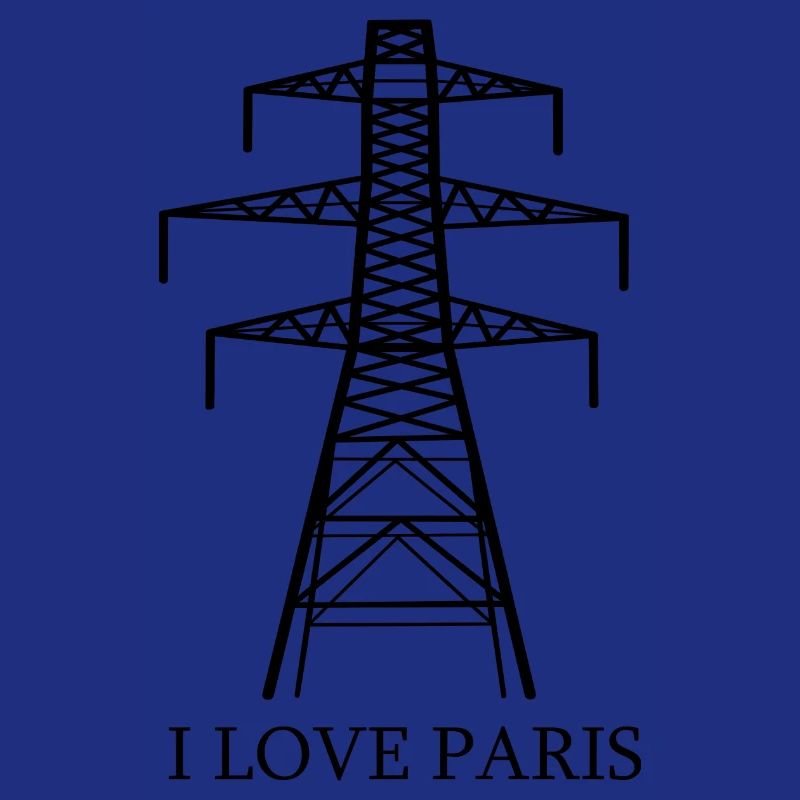 Power pylon as Eiffel Tower "I Love Paris" satire