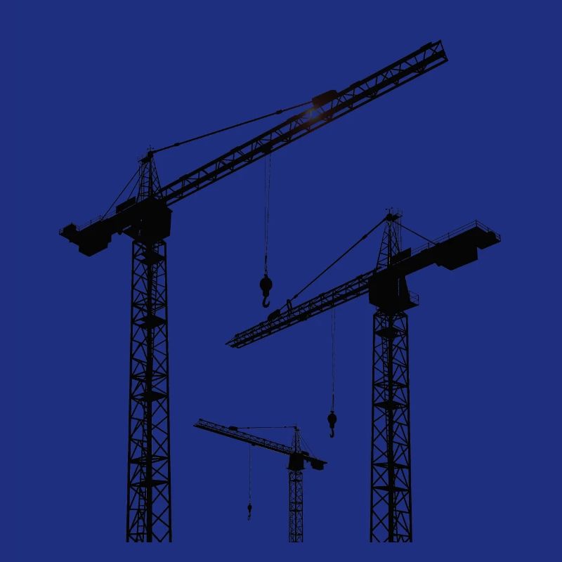 Black silhouette with construction cranes