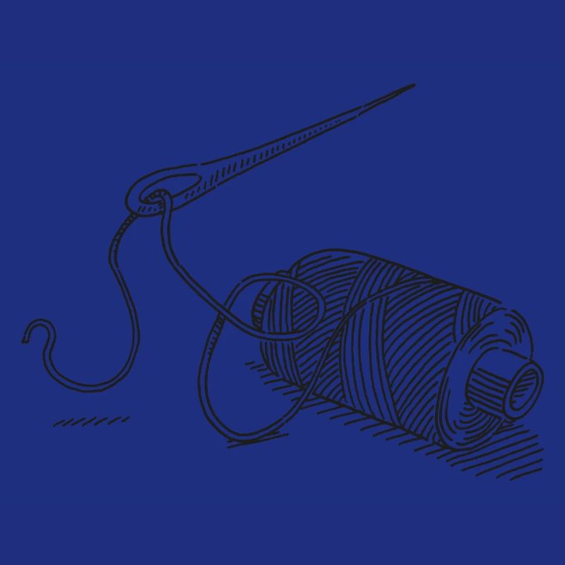 Yarn Roll Needle And Thread Symbol Drawing