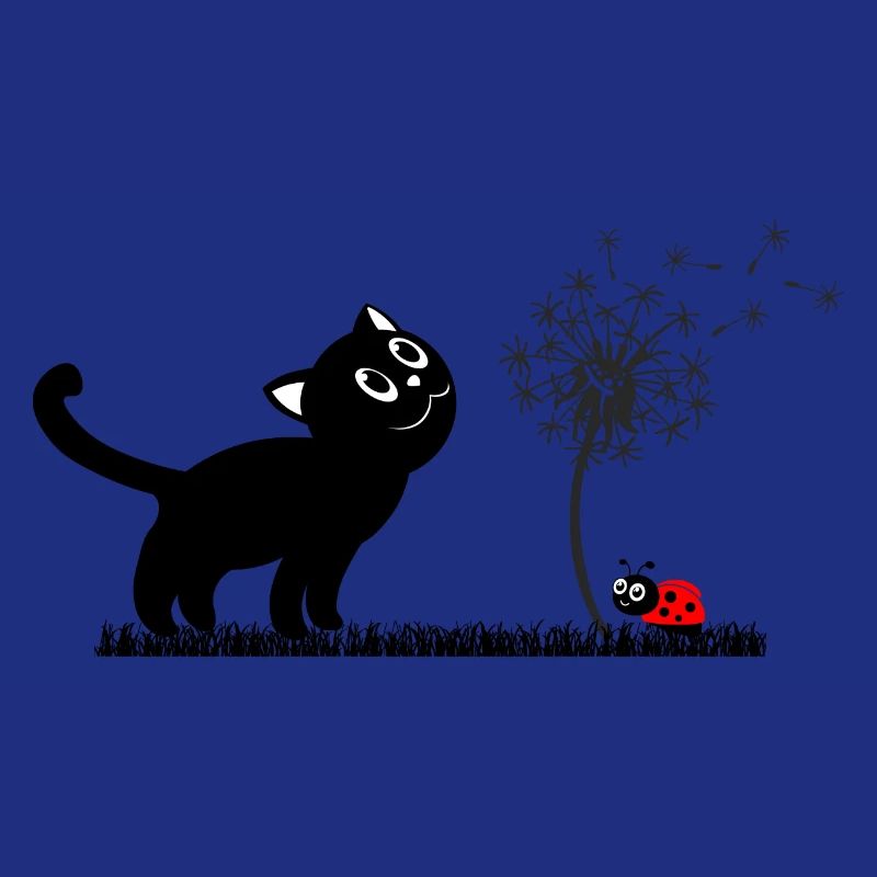 Spring design - cat, dandelion, ladybug