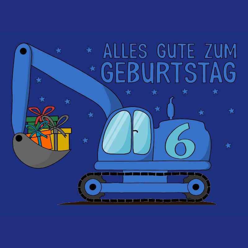 Bagger Kinder 6. Geburtstag Alles Gute Blau