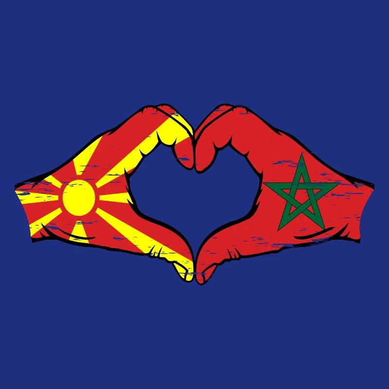 Macédoine Maroc drapeau mains forme de coeur utilisé