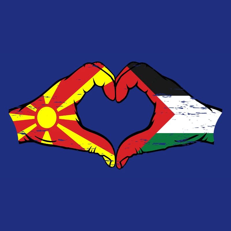 Macédoine Palestine Drapeau Mains Coeur Forme Utilisé