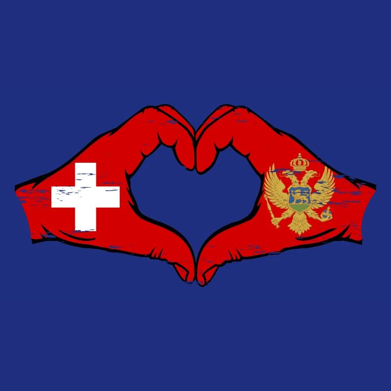 Suisse Monténégro drapeau mains forme de coeur utilisé