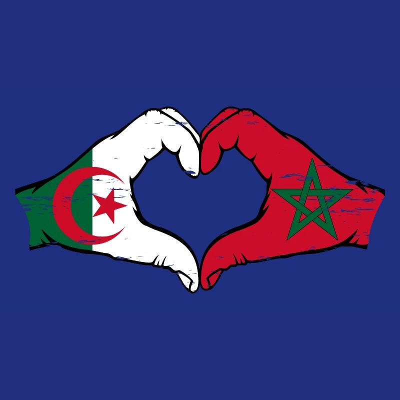 Algérie Maroc Drapeau Mains Coeur Forme Utilisé
