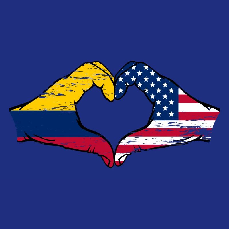 Colombie États-Unis drapeau mains forme de coeur utilisé