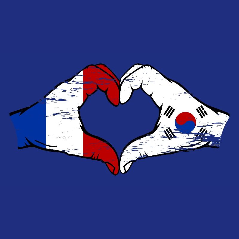 France Corée du Sud Drapeau Mains Coeur Forme Utilisé