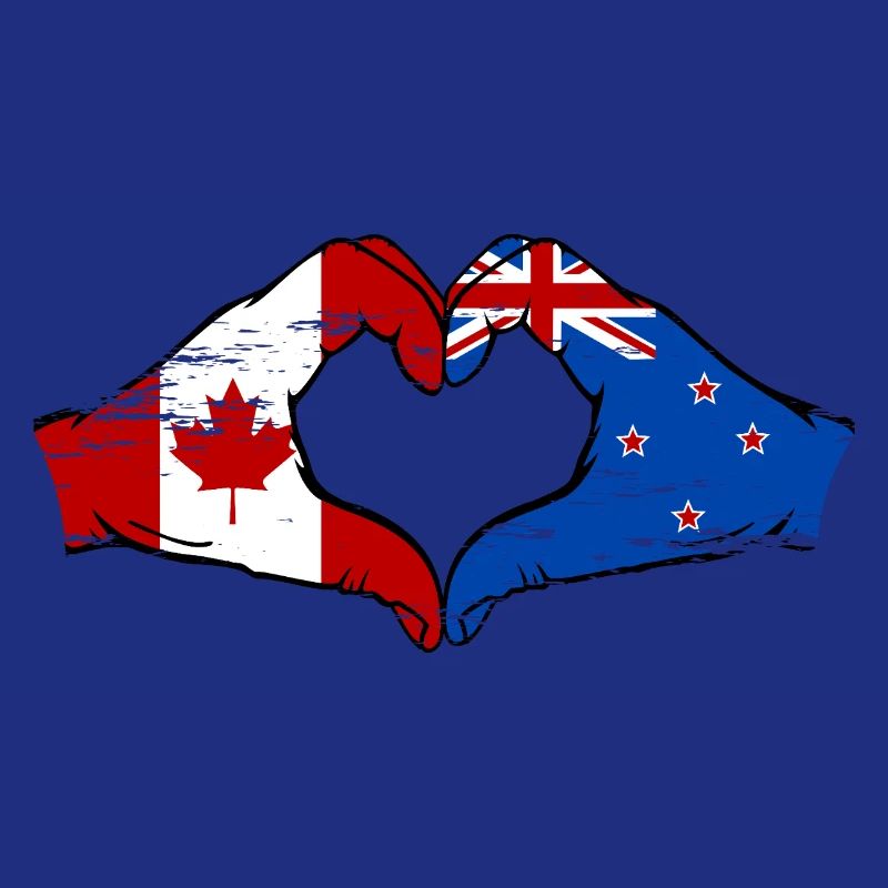 Mains du drapeau du Canada de la Nouvelle-Zélande en forme de coeur utilisé