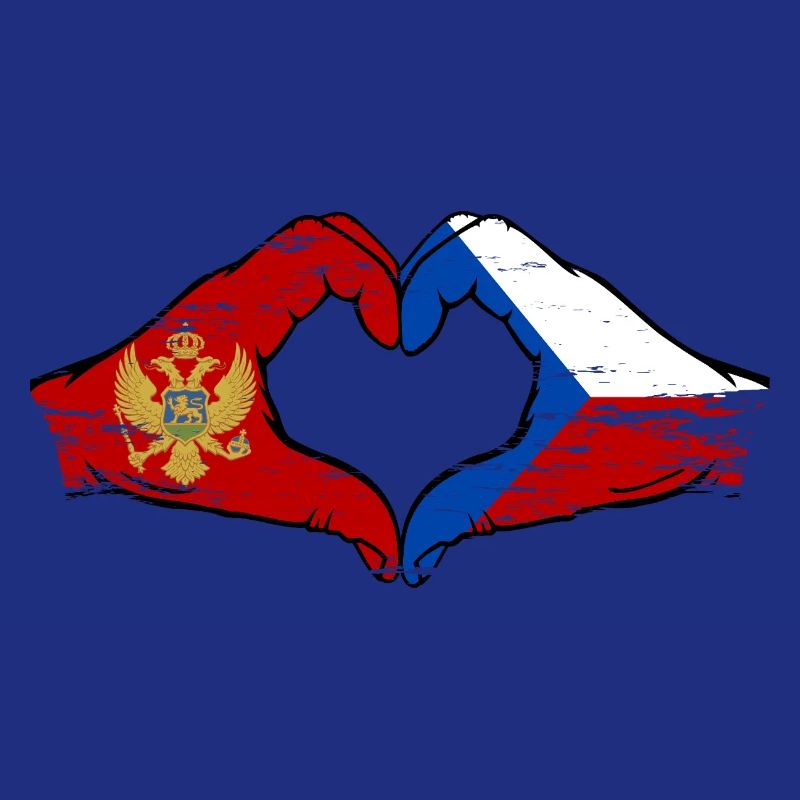 Monténégro République tchèque drapeau mains forme de coeur utilisé