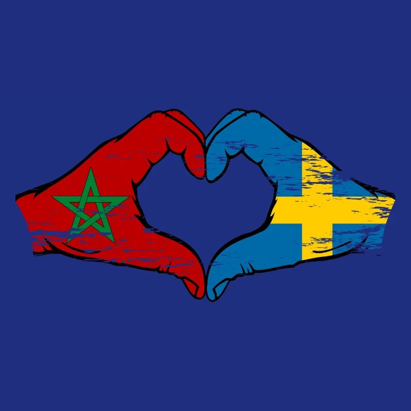 Maroc Suède Drapeau Forme de Main Forme Coeur Utilisé