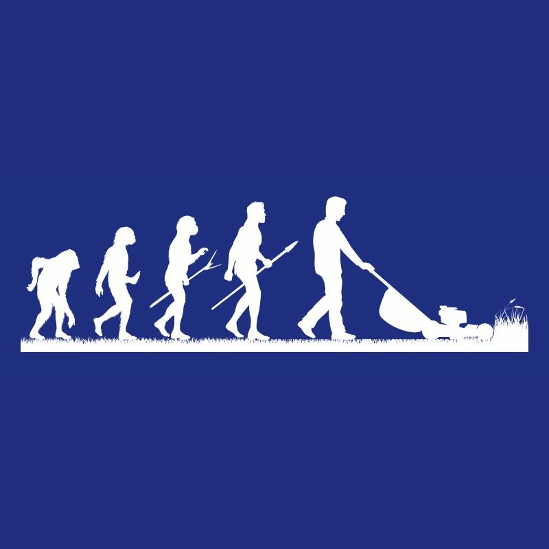 Mann mäht Rasen EVOLUTION Kleingarten Rasenmäher